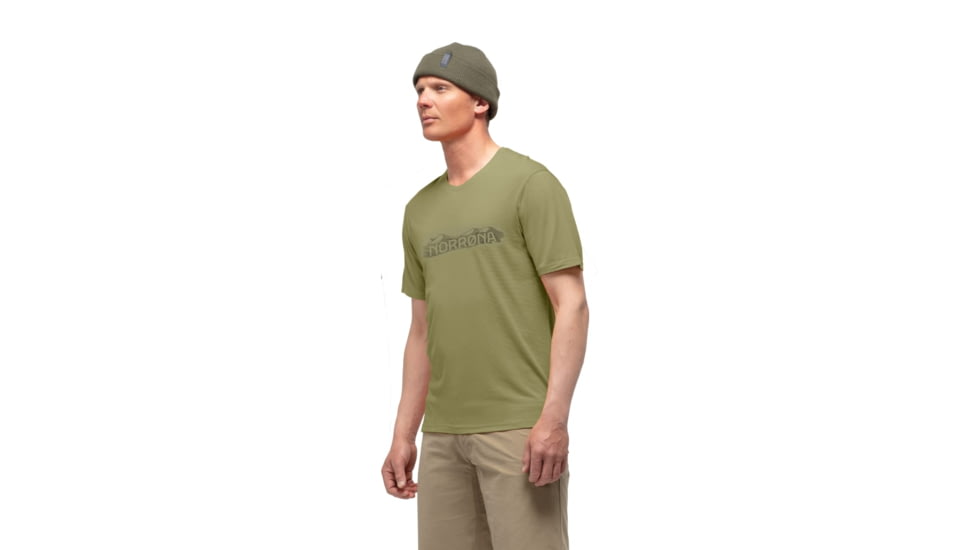 Norrona Svalbard Wool T- Shirt - Mens, Olive Drab/Caviar, Small, 7042698430984