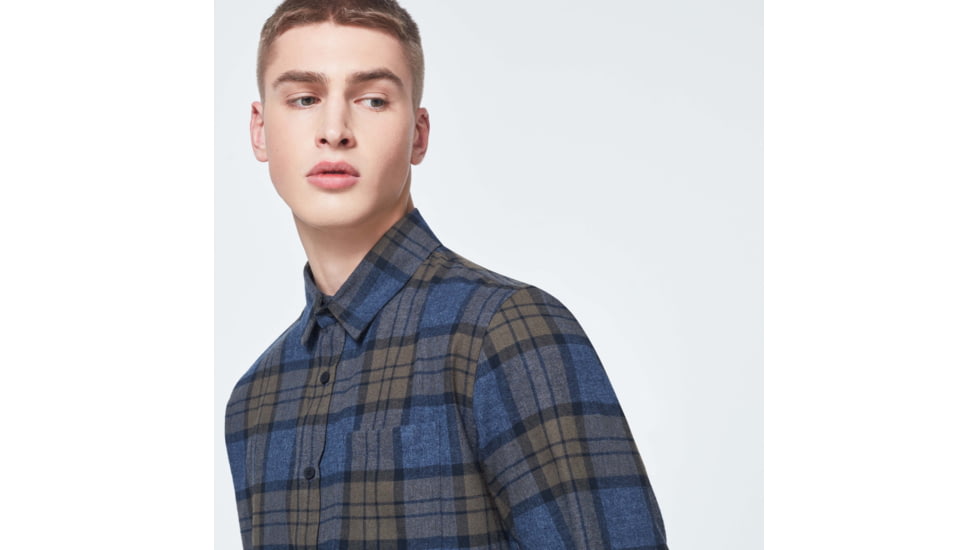 Oakley Checked Woven Long Sleeve Shirt 1 - Mens, Blue Hthr -Olive Check, 2XL, FOA400535-9DA-XXL