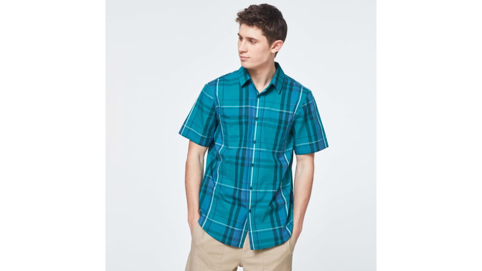 Oakley Checked Woven Short Sleeve Shirt - Mens, Green Check, Extra Small, FOA400030-97N-XS