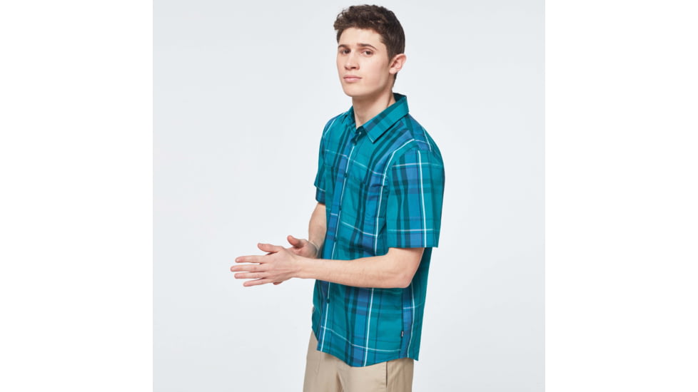 Oakley Checked Woven Short Sleeve Shirt - Mens, Green Check, Extra Small, FOA400030-97N-XS
