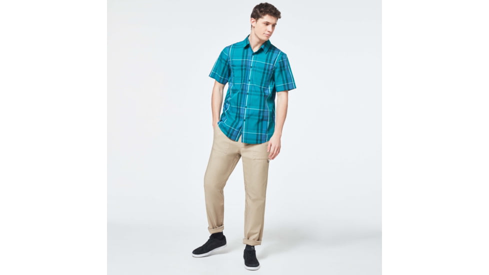 Oakley Checked Woven Short Sleeve Shirt - Mens, Green Check, Extra Small, FOA400030-97N-XS
