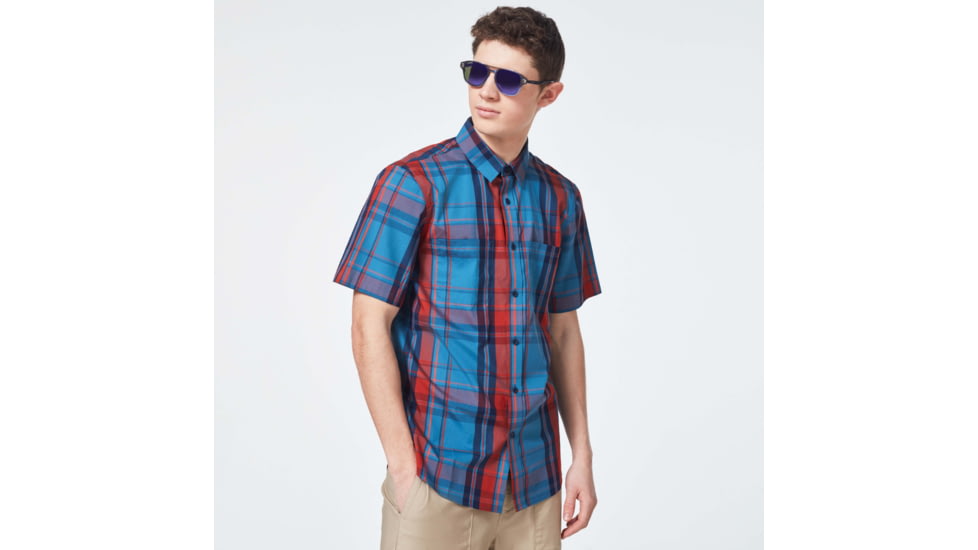 Oakley Checked Woven Short Sleeve Shirt - Mens, Orange Check, Extra Small, FOA400030-97E-XS