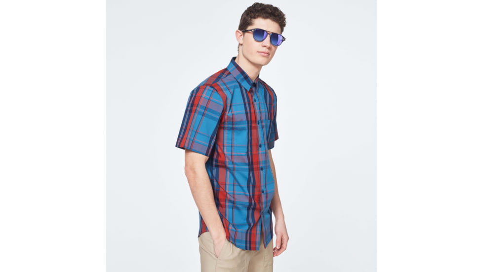Oakley Checked Woven Short Sleeve Shirt - Mens, Orange Check, Extra Small, FOA400030-97E-XS