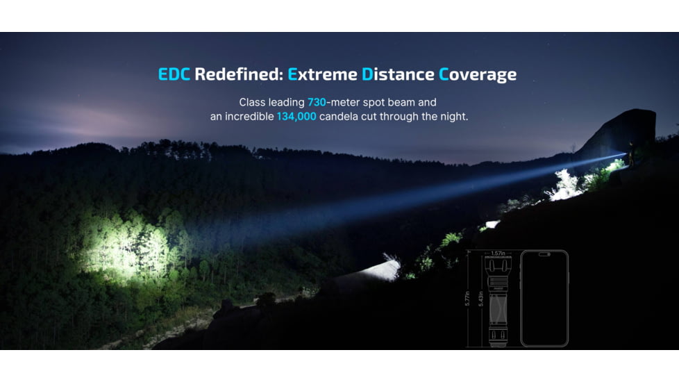 Olight Javelot Long Throw LED Flashlight, Lithium Ion, White, 1350 Lumen, Black, 6975498003687