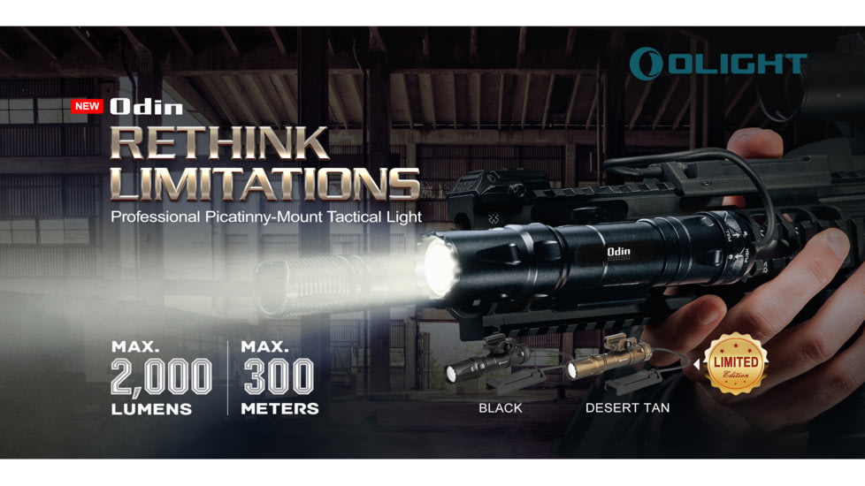 Olight Odin Rechargeable LED Flashlight, Natural White, 2000 Lumens, Black, FL-OL-ODIN-BK