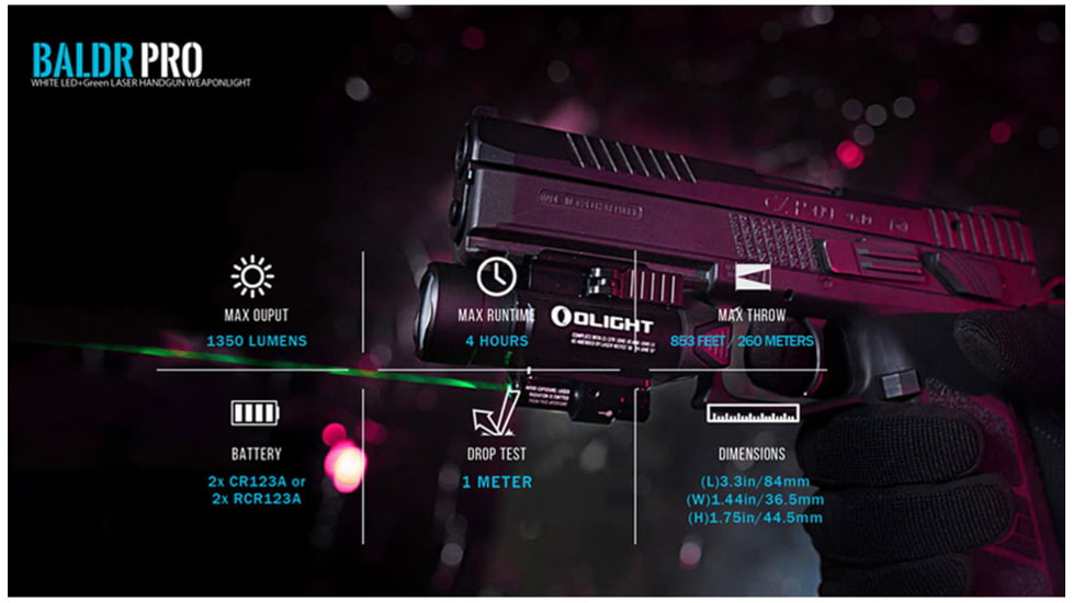 Olight Baldr Pro 1350 Lumens LED Flashlight with Green Laser Sight