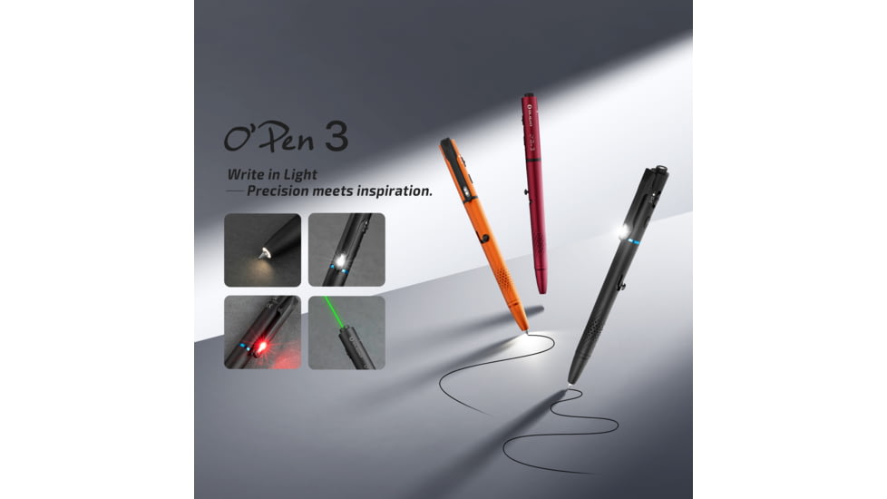 Olight O Pen 3 EDC Pen with Tip and Clip Lights and Green Laser Pointer