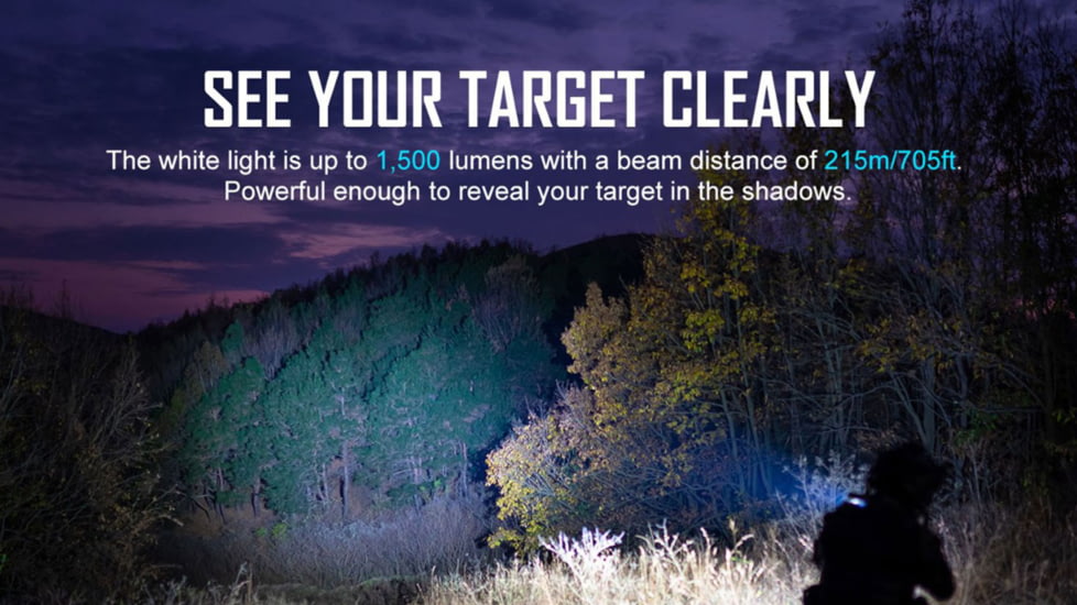 Olight Odin GL 1500 Lumens LED Rechargeable Rail Mount Flashlight w/Green Beam Combo