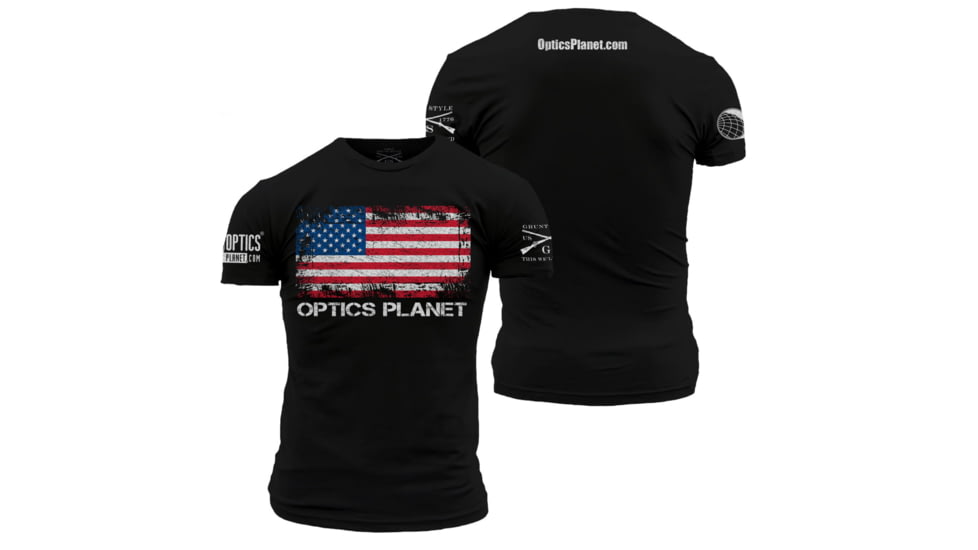 OpticsPlanet Exclusive Grunt Style American Flag T-Shirt Mens, Black, Small, 3001-Black-S
