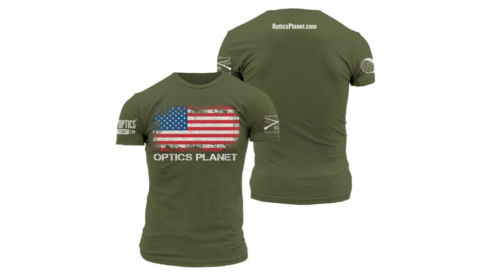 OpticsPlanet Exclusive Grunt Style American Flag T-Shirt Mens, Military Green, 2XL 3001-Military Green-XXL