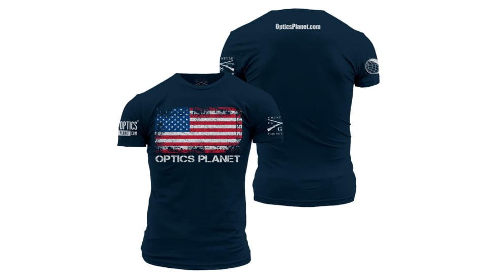 OpticsPlanet Exclusive Grunt Style American Flag T-Shirt Mens, Navy, Extra Large, 3001-Navy-XL