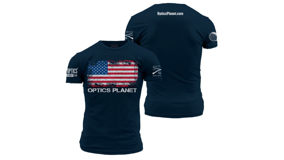OpticsPlanet Exclusive Grunt Style American Flag T-Shirt Mens, Navy, 2XL, 3001-Navy-XXL