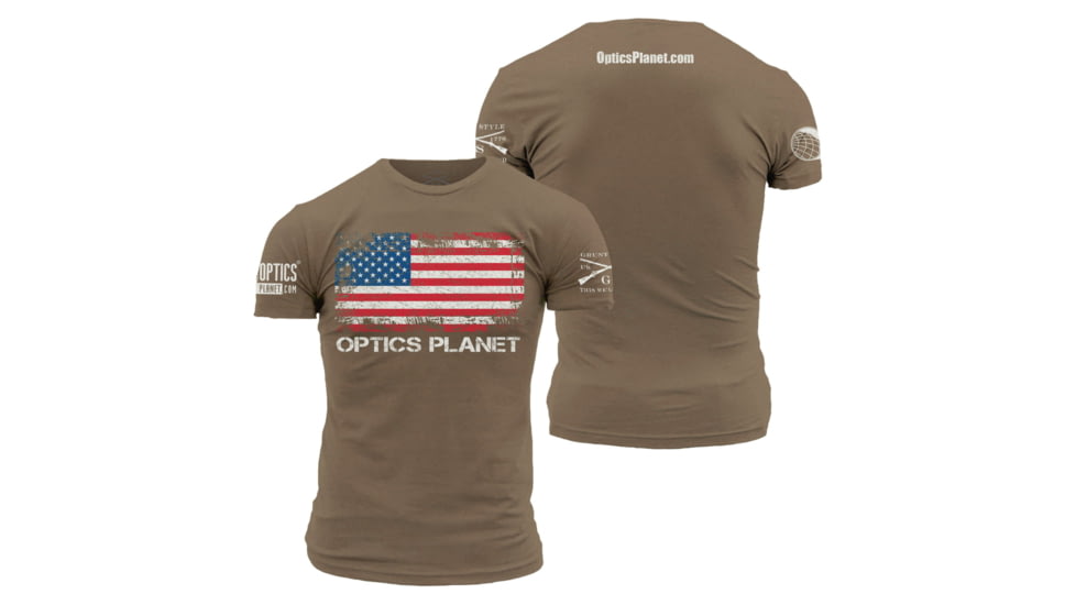 OpticsPlanet Exclusive Grunt Style American Flag T-Shirt Mens, Tan, Large, Tan-499-Tan-L
