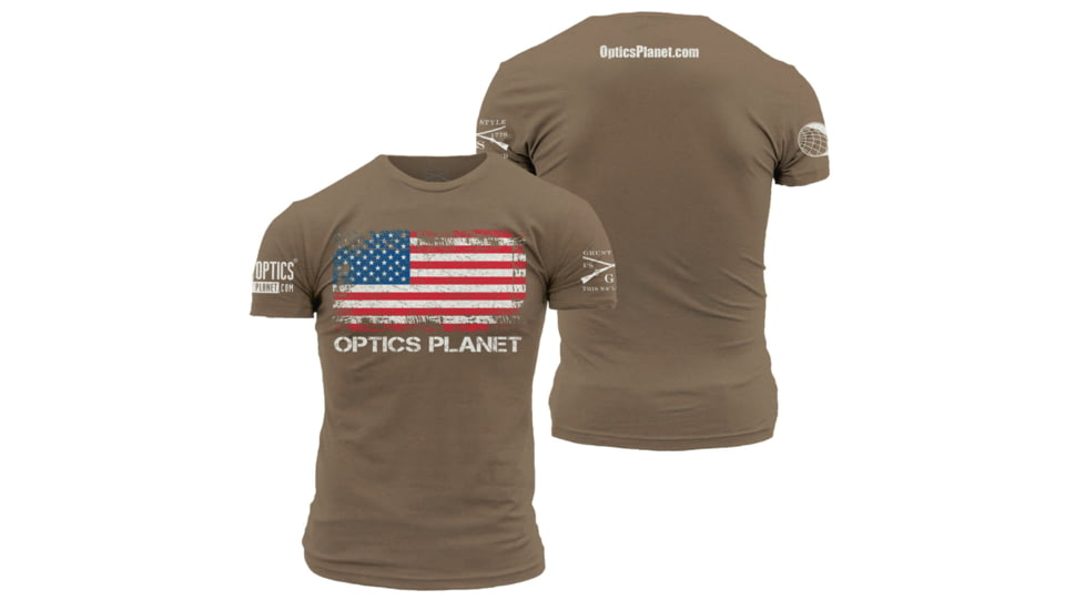 OpticsPlanet Exclusive Grunt Style American Flag T-Shirt Mens, Tan, 2XL, Tan-499-Tan-XXL