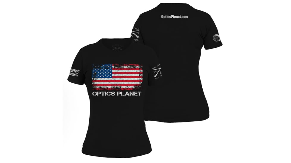OpticsPlanet Exclusive Grunt Style American Flag T-Shirt Womens, Black, Extra Large, 3900-Black-XL