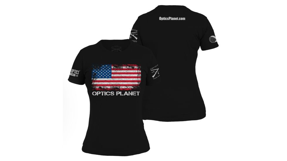 OpticsPlanet Exclusive Grunt Style American Flag T-Shirt Women's, Black, Large, 3900-Black-L, EDEMO1
