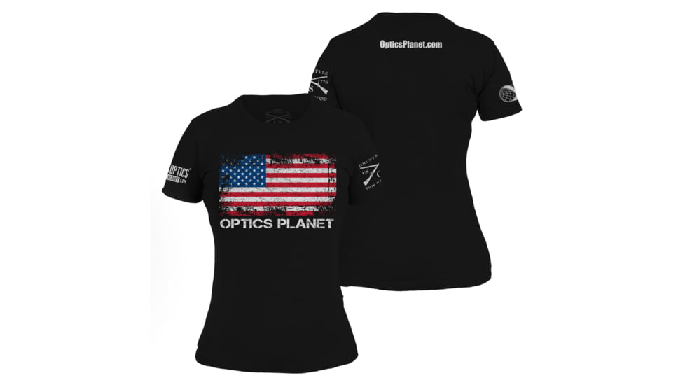 OpticsPlanet Exclusive Grunt Style American Flag T-Shirt WoMens, Black, Small, 3900-Black-S