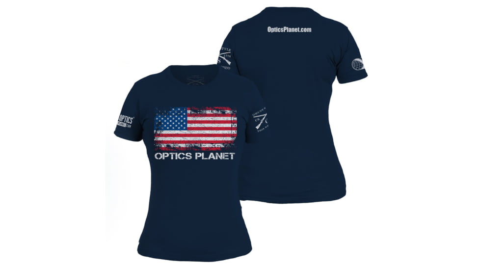 OpticsPlanet Exclusive Grunt Style American Flag T-Shirt Womens, Navy, Extra Large, 3900-Navy-XL