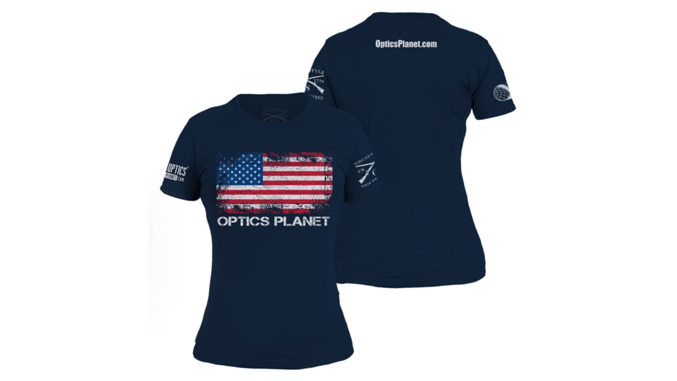 OpticsPlanet Exclusive Grunt Style American Flag T-Shirt Womens, Navy, Large, 3900-Navy-L