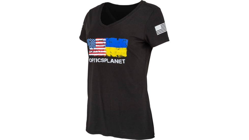 OpticsPlanet Ukraine/US Flag Short Sleeve T-Shirt - Women's, Small, Black, OP-UKRAINE-US-T-Shirt-Black-Small-Women's-Black-Small-Women's