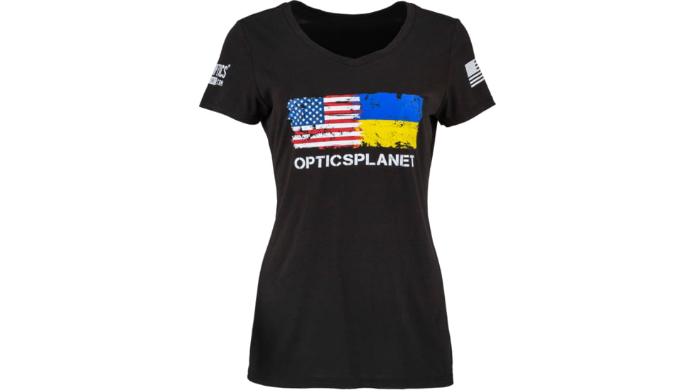 OpticsPlanet Ukraine/US Flag Short Sleeve T-Shirt - Women's, Large, Black, OP-UKRAINE-US-T-Shirt-Black-Large-Women's-Black-Large-Women's