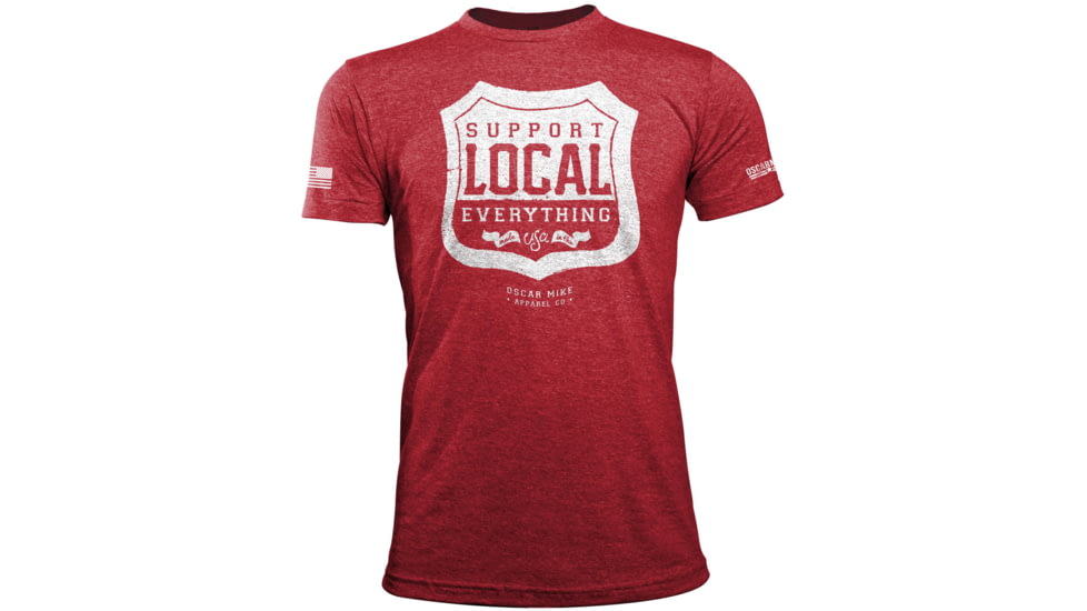 Oscar Mike Support Local Tee - Mens T-Shirts, Heather Red, L, M-OM-RED-01-0218-L