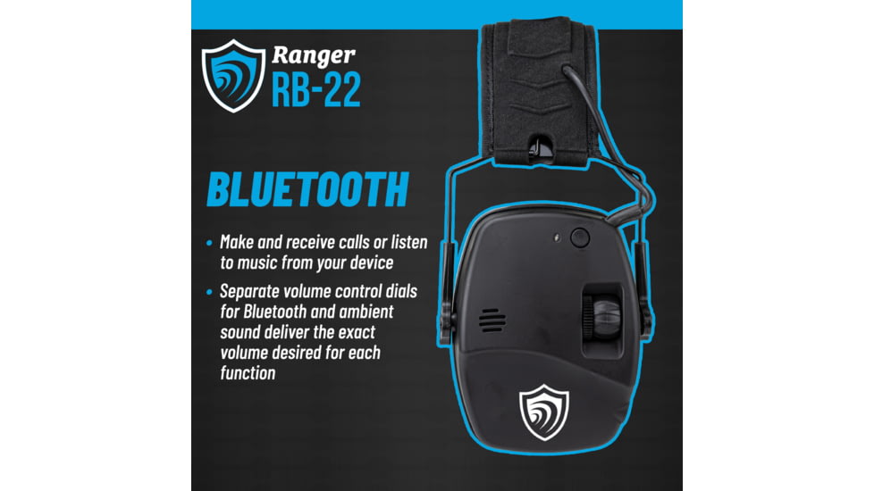 Otis Technology EarShield Ranger Bluetooth Earmuffs, 22dB, Black, 22dB NRR, FG-ES22B-BK