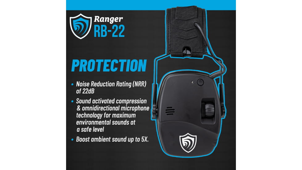 Otis Technology EarShield Ranger Bluetooth Earmuffs, 22dB, Black, 22dB NRR, FG-ES22B-BK