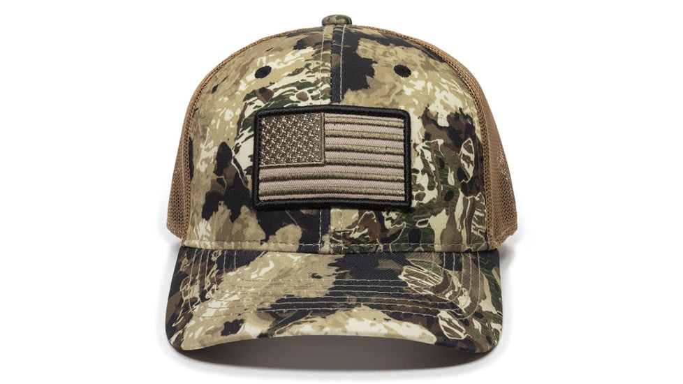 Outdoor Cap USA Flag Sports Polyester Camo Cap w/QTech Sweatband and Scout Patch - Mens, One Size, Veil Whitetail/Brown, USA170
