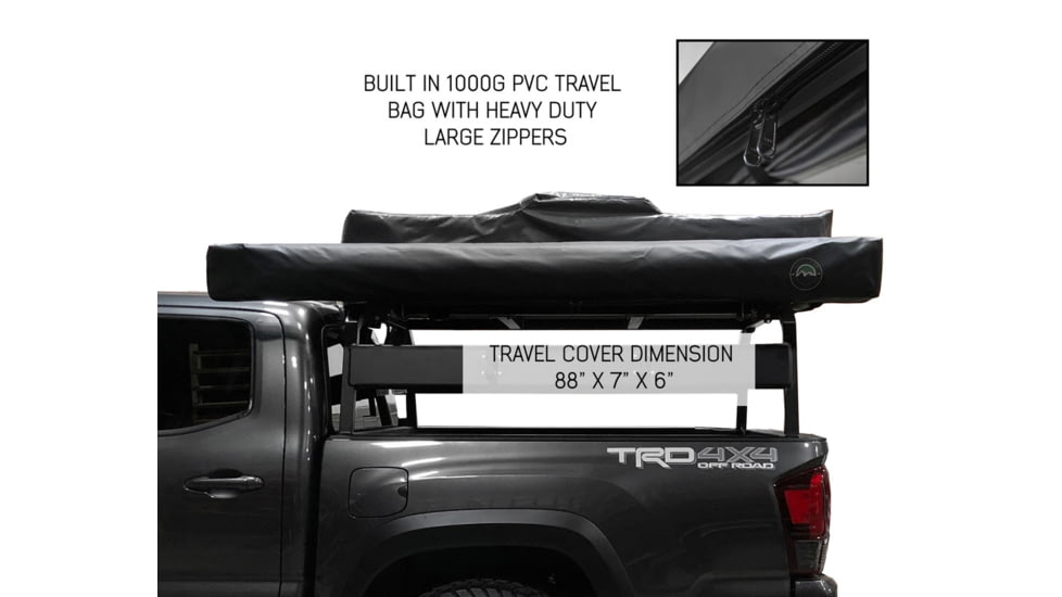 Overland Vehicle Systems Nomadic 180 Awning w/ Bracket Kit and Extended Poles For Mid to High Roof Line Vans, Dark Gray, 19609908