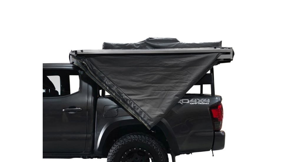 Overland Vehicle Systems Nomadic 180 Awning w/ Bracket Kit and Extended Poles For Mid to High Roof Line Vans, Dark Gray, 19609908