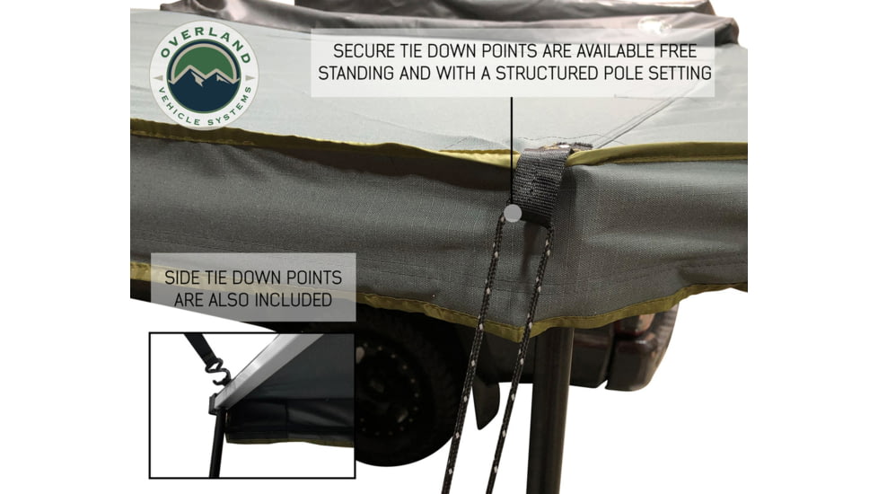 Overland Vehicle Systems Nomadic 180 Awning w/ Bracket Kit and Extended Poles For Mid to High Roof Line Vans, Dark Gray, 19609908