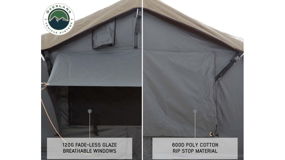 Overland Vehicle Systems Nomadic Extended Roof Top Tent w/ Green Rain Fly and Black Cover - 3+ Person, 4 Season, Dark Gray/Green, 18139936