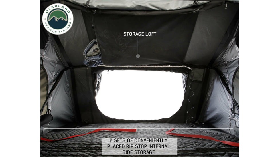 Overland Vehicle Systems Nomadic Extended Roof Top Tent w/ Green Rain Fly and Black Cover - 3+ Person, 4 Season, Dark Gray/Green, 18139936