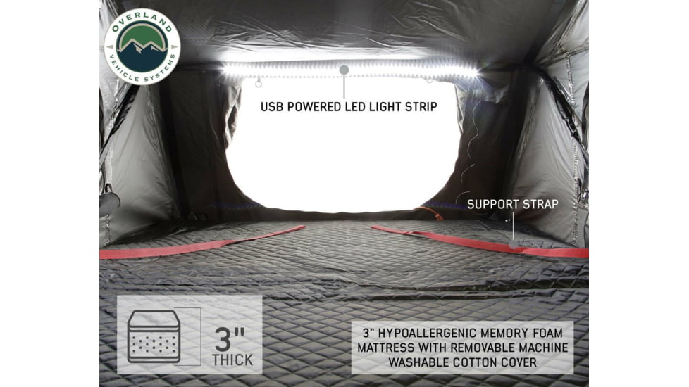 Overland Vehicle Systems Nomadic Extended Roof Top Tent w/ Green Rain Fly and Black Cover - 3+ Person, 4 Season, Dark Gray/Green, 18139936