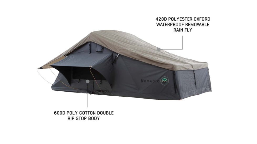 Overland Vehicle Systems Nomadic Extended Roof Top Tent w/ Green Rain Fly and Black Cover - 3+ Person, 4 Season, Dark Gray/Green, 18139936