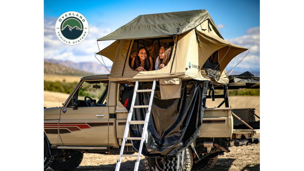 Overland Vehicle Systems TMBK Roof Top Tent w/ Rain Fly - 3+ Persons, 4 Season, Tan/Green, 18119933