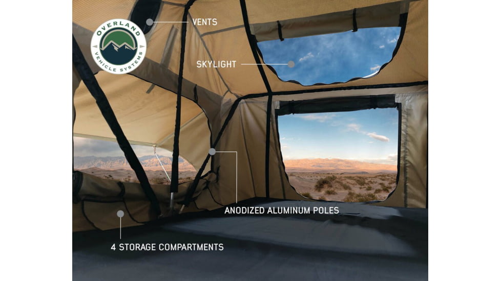 Overland Vehicle Systems TMBK Roof Top Tent w/ Rain Fly - 3+ Persons, 4 Season, Tan/Green, 18119933