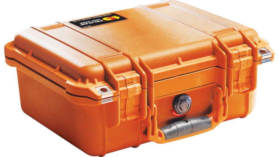 Pelican 1400 Small 13x11x6in Protector Waterproof Carry Case, Orange, No Foam