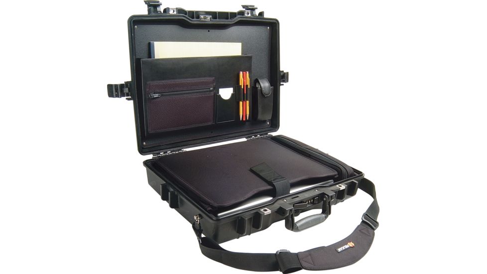 Pelican Laptop Watertight Case w/ Lid Organizer, Tray &amp; Strap - Black 1495-003-110