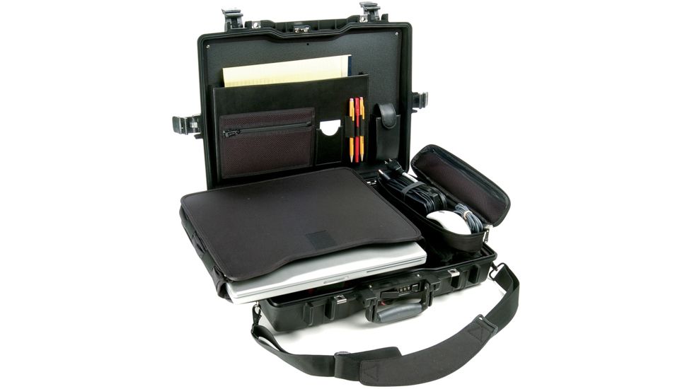 Pelican Laptop Watertight Case w/ Lid Organizer, Tray &amp; Strap - Black 1495-003-110