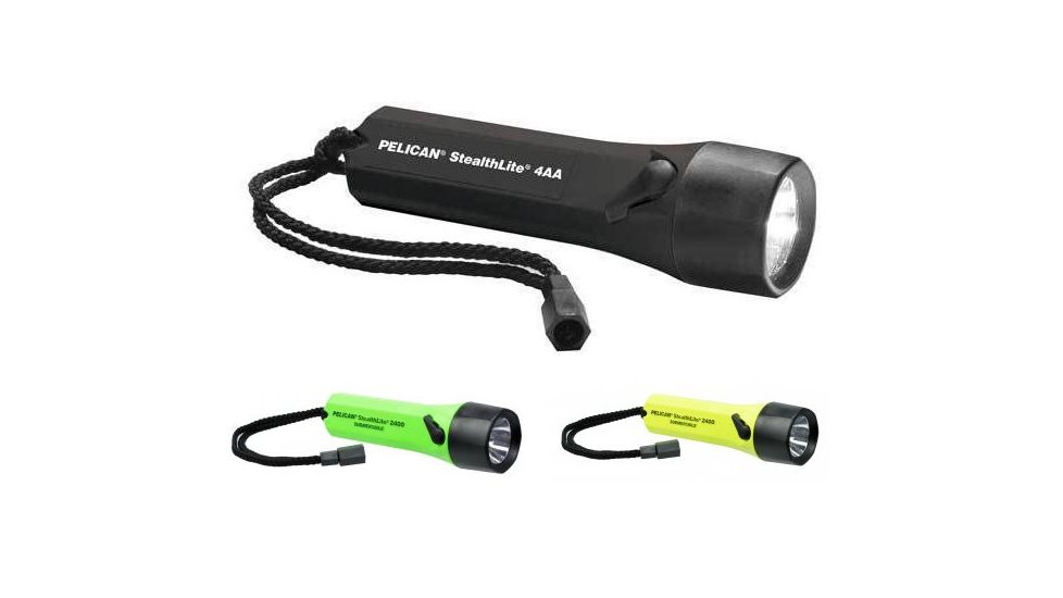Pelican Stealthlite 2400 Xenon 4AA Flashlights, Black, Green, Yellow