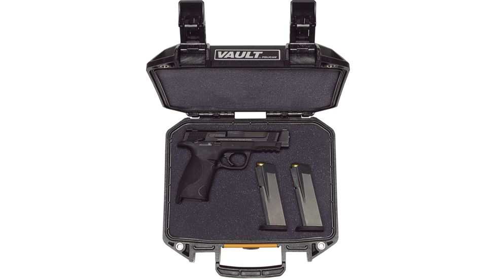 Pelican VAULT V100 Case, Small Pistol, 11x8x4.5 inch Internal Dimension, 12.28x12.03x5.16 inch External Dimension, Black, VCV100-0000-BLK