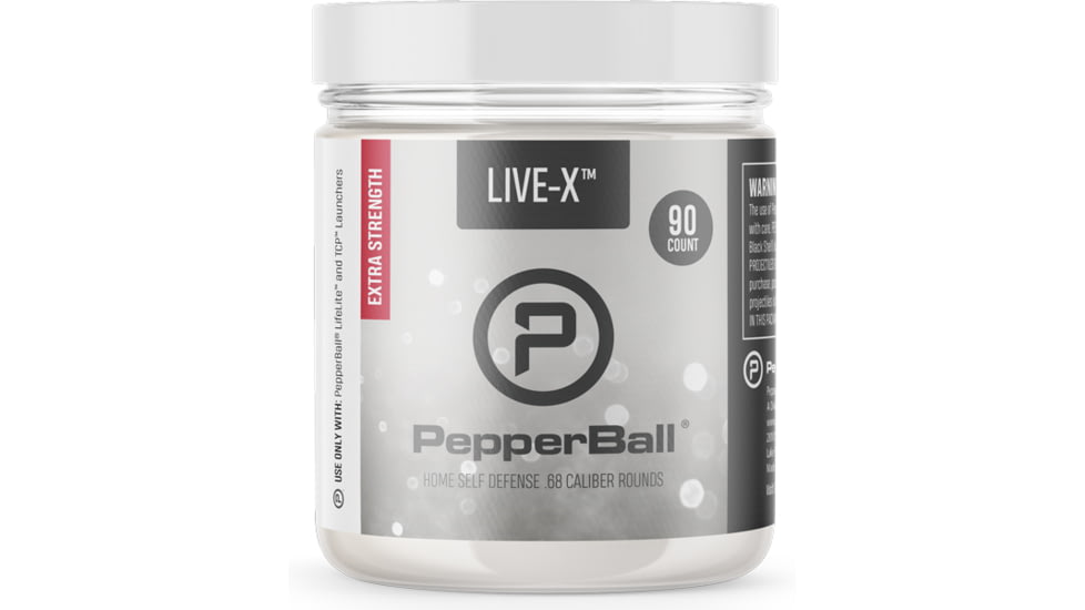 PepperBall Live X Pava Projectiles for TCP Launcher, .68 Caliber, 5.0 percent, 0.9 Size, Water Proof, 90-Pack, Black, 104-81-0352