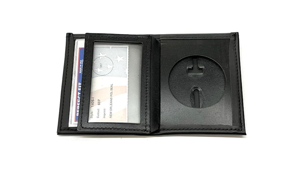 Dress Leather Badge Wallet w/ CC Slots &amp; Double Sided ID Section