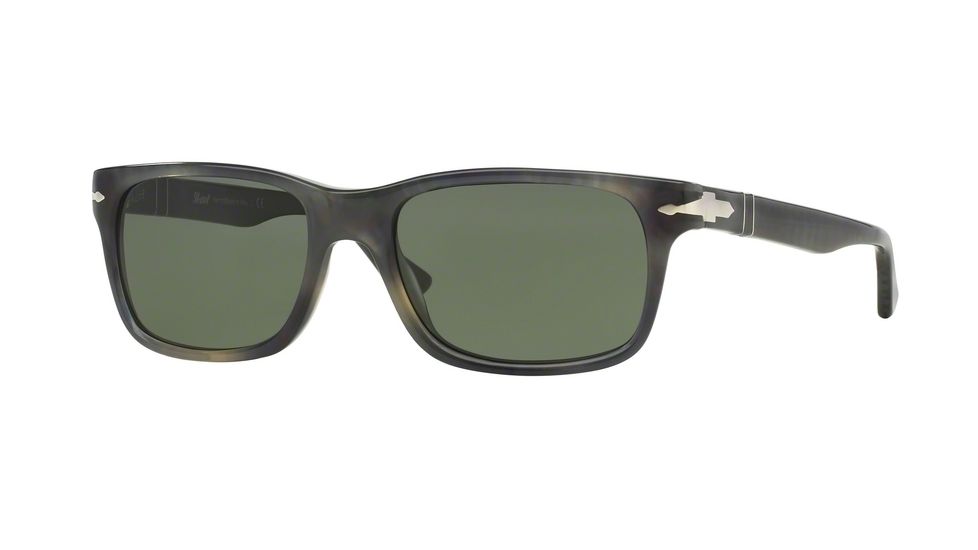 Persol PO3048S Sunglasses 101731-55 - Stripped Grey Havana Frame, Green Lenses
