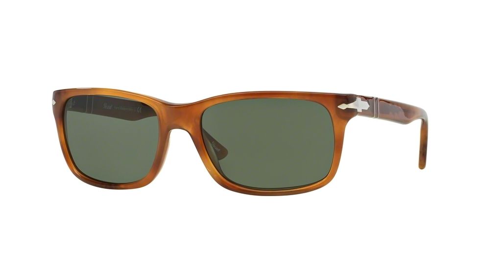Persol PO3048S Sunglasses 101831-55 - Stripped Light Havana Frame, Green Lenses