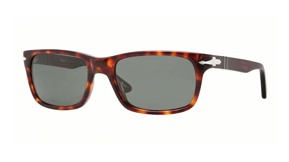 Persol PO3048S Sunglasses 24/31-55 - Havana Frame, Crystal Green Lenses