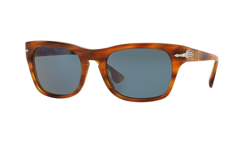 Persol PO3072S Sunglasses 960/56-54 - Striped Brown Frame, Blue Lenses