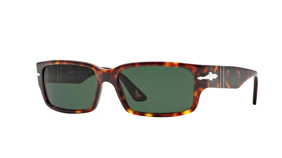 Persol PO3087S Sunglasses 24/31-58 - Havana Frame, Green Lenses